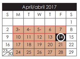 District School Academic Calendar for H D Hilley Elementary for April 2017