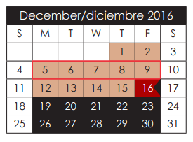 District School Academic Calendar for Salvador Sanchez Middle for December 2016