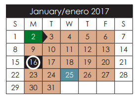 District School Academic Calendar for Escontrias Early Child Ctr for January 2017