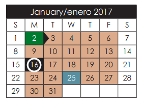 District School Academic Calendar for Salvador Sanchez Middle for January 2017