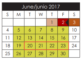 District School Academic Calendar for Bill Sybert School for June 2017