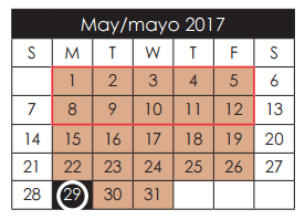 District School Academic Calendar for Hueco Elementary for May 2017