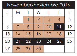 District School Academic Calendar for Socorro Middle for November 2016