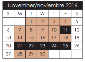 District School Academic Calendar for Salvador Sanchez Middle for November 2016