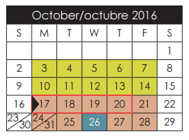 District School Academic Calendar for Bill Sybert School for October 2016