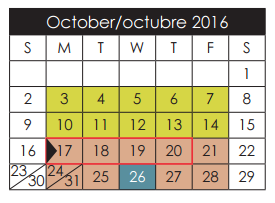 District School Academic Calendar for Escontrias Early Child Ctr for October 2016