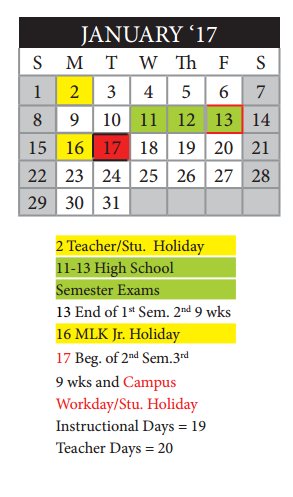 District School Academic Calendar for Life Skills Program For Student Pa for January 2017