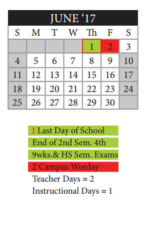 District School Academic Calendar for Kindred Elementary School for June 2017
