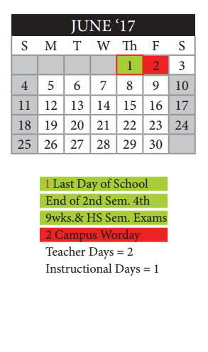 District School Academic Calendar for Hutchins Elementary School for June 2017