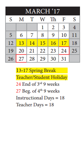 District School Academic Calendar for Life Skills Program For Student Pa for March 2017