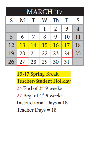 District School Academic Calendar for Five Palms Elementary School for March 2017