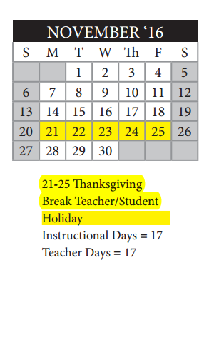 District School Academic Calendar for Neil Armstrong Elementary School for November 2016