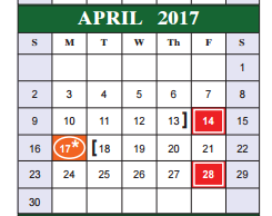 District School Academic Calendar for Sharon Christa Mcauliffe Junior High for April 2017