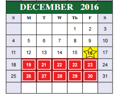 District School Academic Calendar for Medio Creek Elementary for December 2016