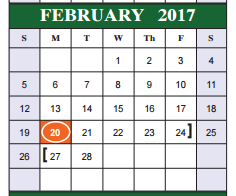 District School Academic Calendar for Bexar Co J J A E P for February 2017
