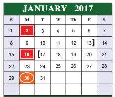 District School Academic Calendar for Bob Hope Elementary for January 2017