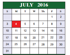 District School Academic Calendar for Bexar Co J J A E P for July 2016