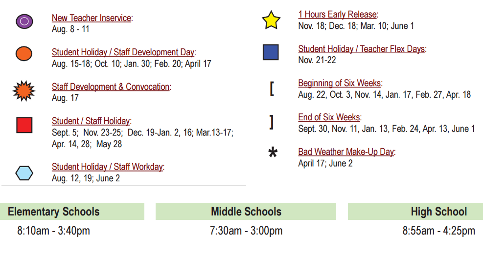 District School Academic Calendar Key for Sun Valley Elementary