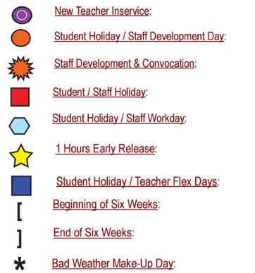 District School Academic Calendar Legend for Bexar Co J J A E P