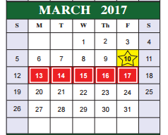 District School Academic Calendar for Sharon Christa Mcauliffe Junior High for March 2017