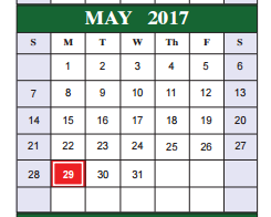 District School Academic Calendar for Southwest High School for May 2017