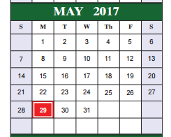 District School Academic Calendar for Big Country Elementary for May 2017