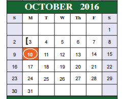 District School Academic Calendar for Southwest High School for October 2016