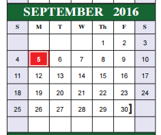 District School Academic Calendar for Bexar Co J J A E P for September 2016