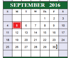 District School Academic Calendar for Big Country Elementary for September 2016