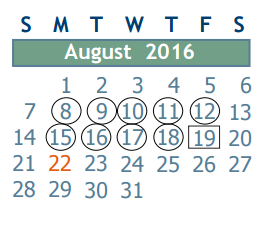 District School Academic Calendar for School For Accelerated Lrn for August 2016