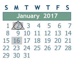 District School Academic Calendar for Carl Wunsche Sr H S for January 2017