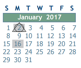 District School Academic Calendar for John Winship Elementary School for January 2017