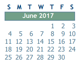 District School Academic Calendar for Ricky C Bailey Middle School for June 2017