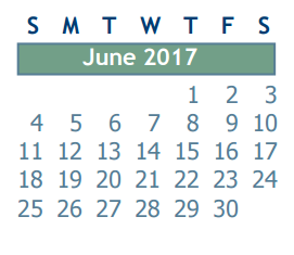 District School Academic Calendar for Ponderosa Elementary School for June 2017