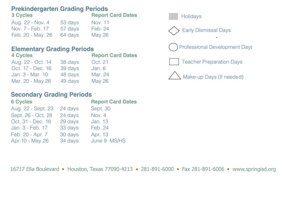 District School Academic Calendar Key for Spring High School
