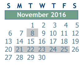 District School Academic Calendar for Stelle Claughton Middle School for November 2016