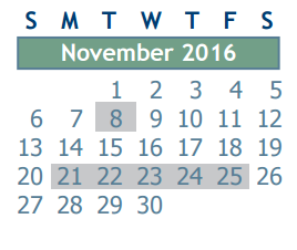 District School Academic Calendar for Ponderosa Elementary School for November 2016