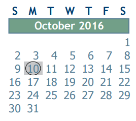District School Academic Calendar for Carl Wunsche Sr H S for October 2016
