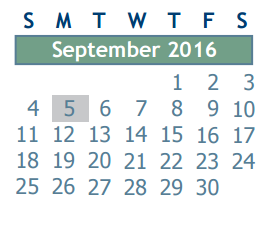 District School Academic Calendar for New Elementary - Northgate Area for September 2016