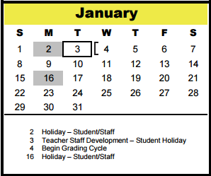 District School Academic Calendar for Spring Branch Middle for January 2017