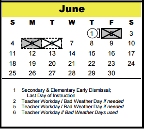 District School Academic Calendar for Spring Branch Elementary for June 2017