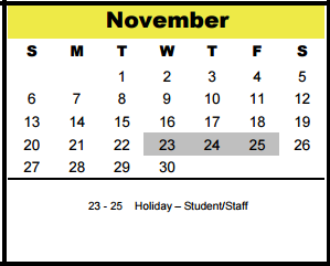 District School Academic Calendar for Memorial High School for November 2016