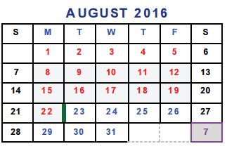 District School Academic Calendar for Raye-allen Elementary for August 2016