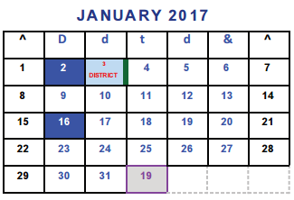 District School Academic Calendar for Bell County Nursing & Rehab Center for January 2017