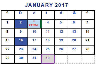 District School Academic Calendar for Jefferson Elementary for January 2017