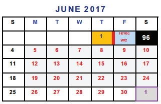 District School Academic Calendar for Bell County Nursing & Rehab Center for June 2017