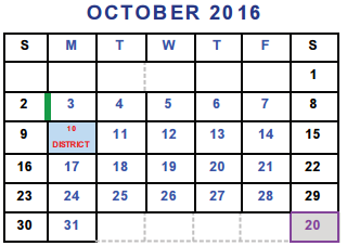 District School Academic Calendar for Bell County Nursing & Rehab Center for October 2016