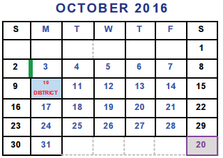 District School Academic Calendar for Travis Middle for October 2016