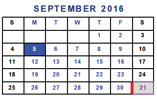 District School Academic Calendar for Temple High School for September 2016