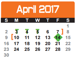 District School Academic Calendar for Martha & Josh Morriss Math & Engin for April 2017